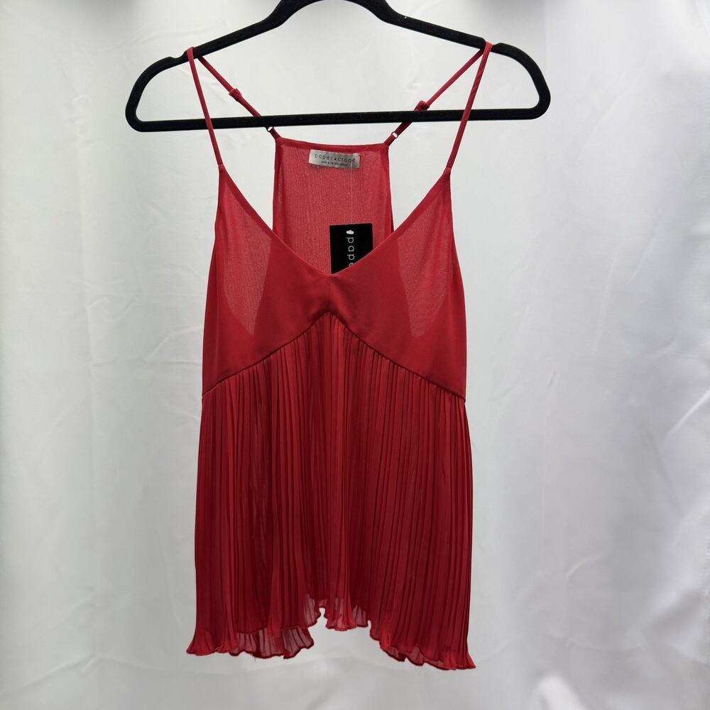 PAPER CRANE RED Pleated Cami Tank Top Women’s Medium Strappy Flowy NWT
